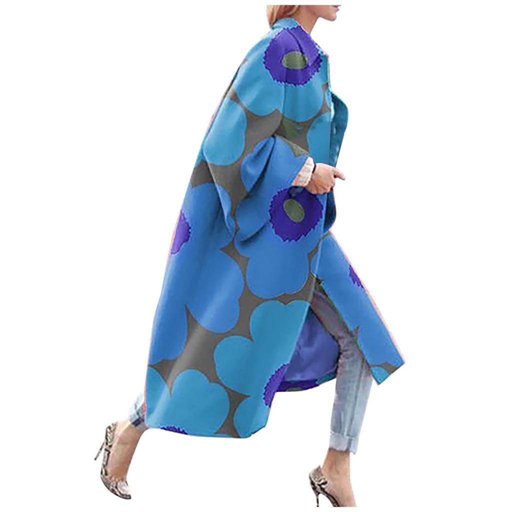 Mode Frauen Gedruckt Tasche Jacke Oberbekleidung Strickjacke Mantel Lange Trenchcoat