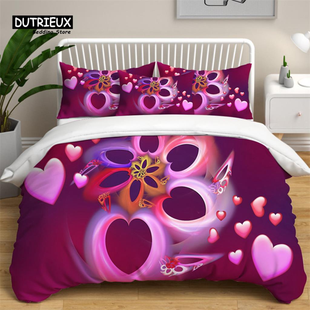 Love Heart Bedding Sets Queen Size Microfiber Romantic Wedding Duvet Cover Set Gift For Valentine's Day For Girls Women Bedroom