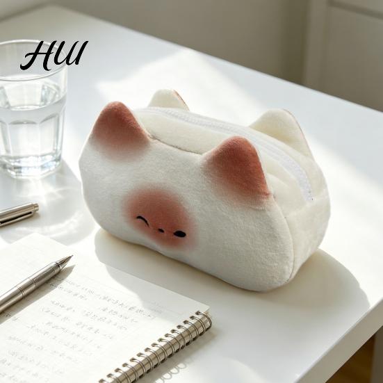 Spacious Stationery Organizer Cute Cat Pencil Case Large Capacity Pouch Toast Shape Slice Bag Smooth Zipper Closure Multipurpose for School