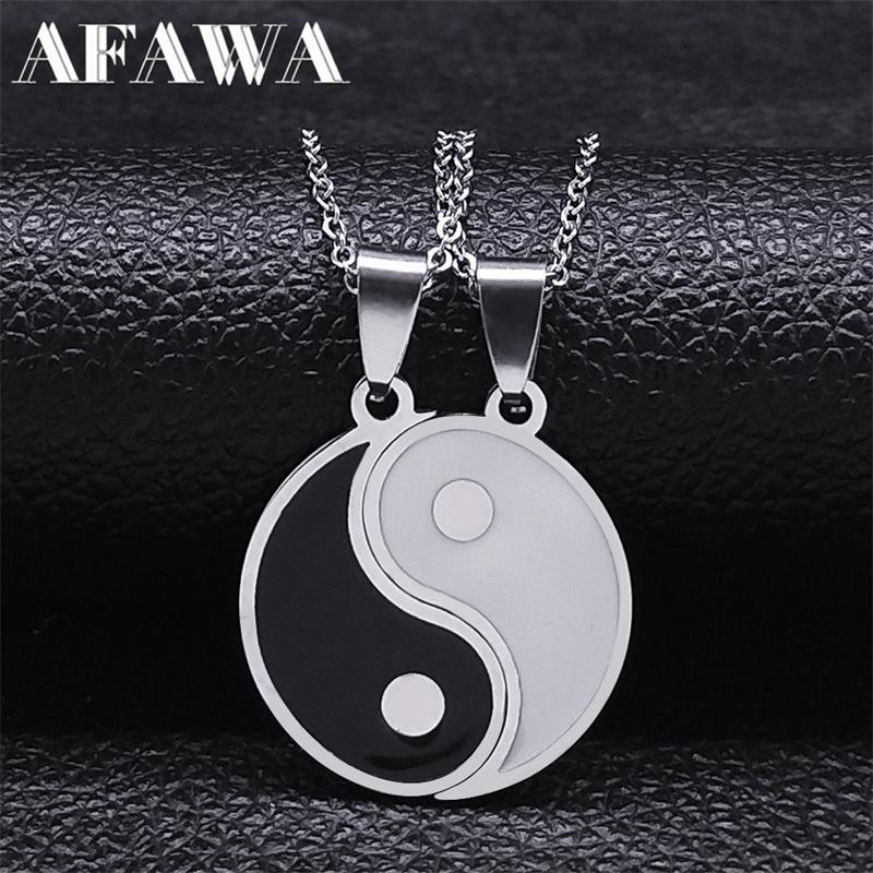 2PCS Yin Yang Tai Chi Gossip Stainless Steel Necklaces Couple Pendants Necklaces Jewelry Bijoux Acier Inoxidable Femme N2052S01