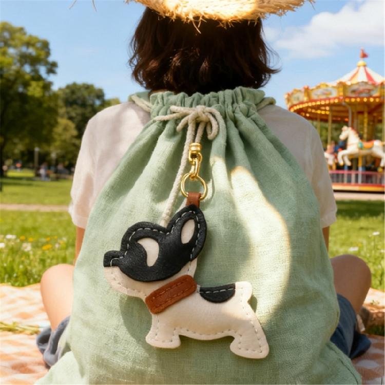 Adorable French Bulldog Leather Keychain Lovely Accessory Gift for Animal Lovers Present Fashion Accessory