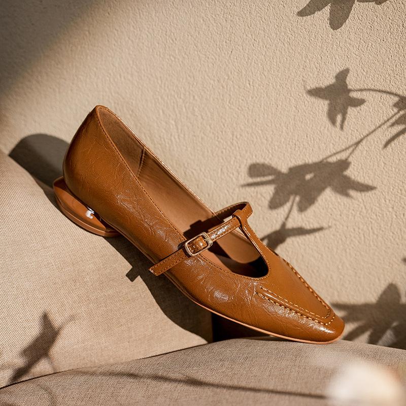 

Ретро туфли Мэри Джейн из овчины с Т-образной застежкой, женские туфли на плоской подошве, на толстом каблуке, на низком каблуке, одинарные туфли, маленькие кожаные туфли 40