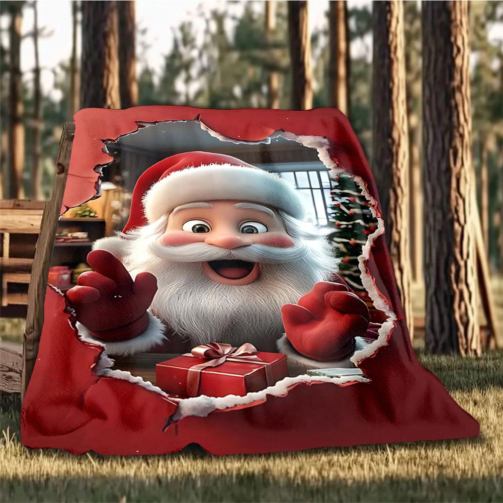 1ks Vánoční Santa Claus Venkovní flanelová deka Měkká celoroční polyesterová přehoz , Perfektní pro pikniky a cestování , Piknikové příslušenství
