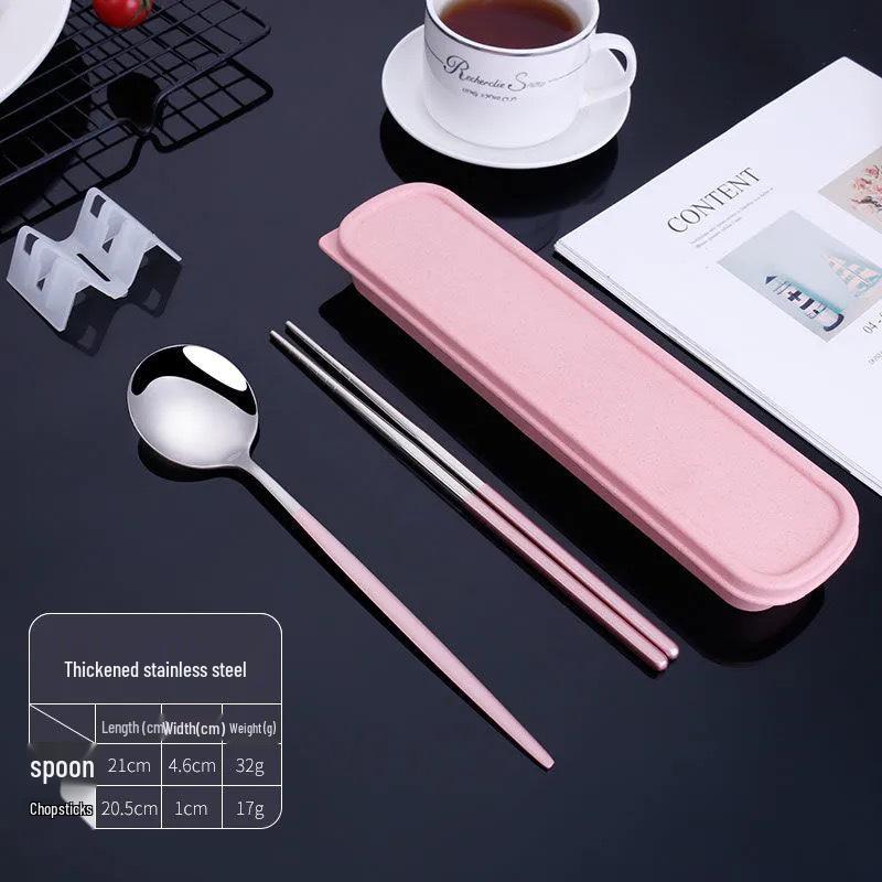 Nordic Style Portable Cutlery Set for One - Includes Knife, Fork, Spoon, and Chopsticks - Perfect for Office Workers and Students.