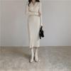 Autumn Winter Women's Dress Button V-neck Knitted Party Long Sleeve White Long Dress Bodycon Casual Elegant Ladies Dresses Harajuku