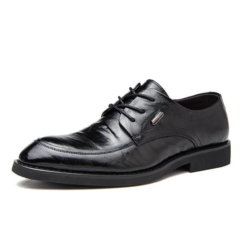 New Men's British Style Genuine Sheepskin Leather Breathable Derby Shoes - Business Formal Footwear