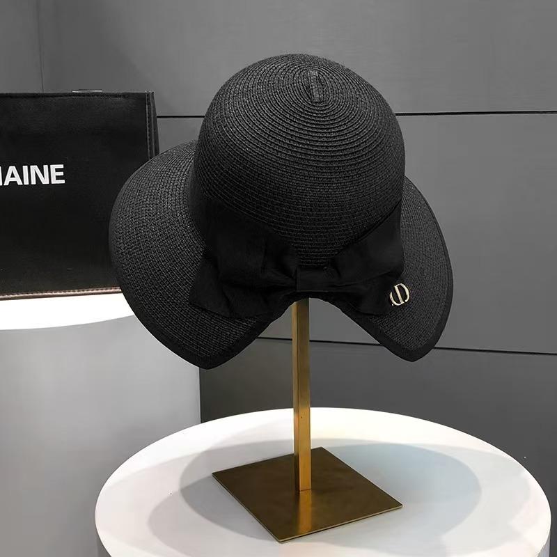 Lace Bow Straw Hat Women's Summer French Large Brim Sunscreen Hat Seaside Beach Vacation Sun Hat