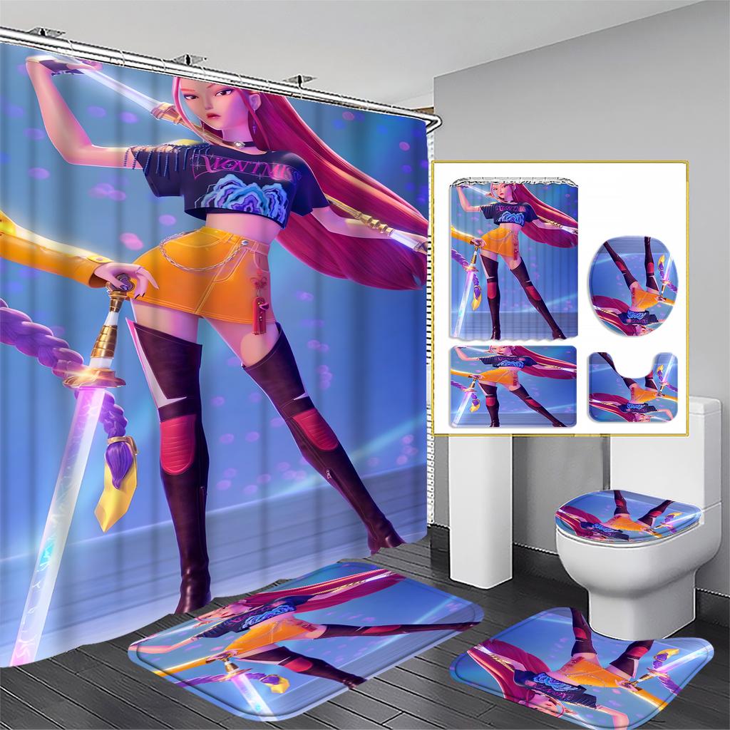 Snowman Print Toilet Bathroom Mat And Shower Curtain Four-Piece Set