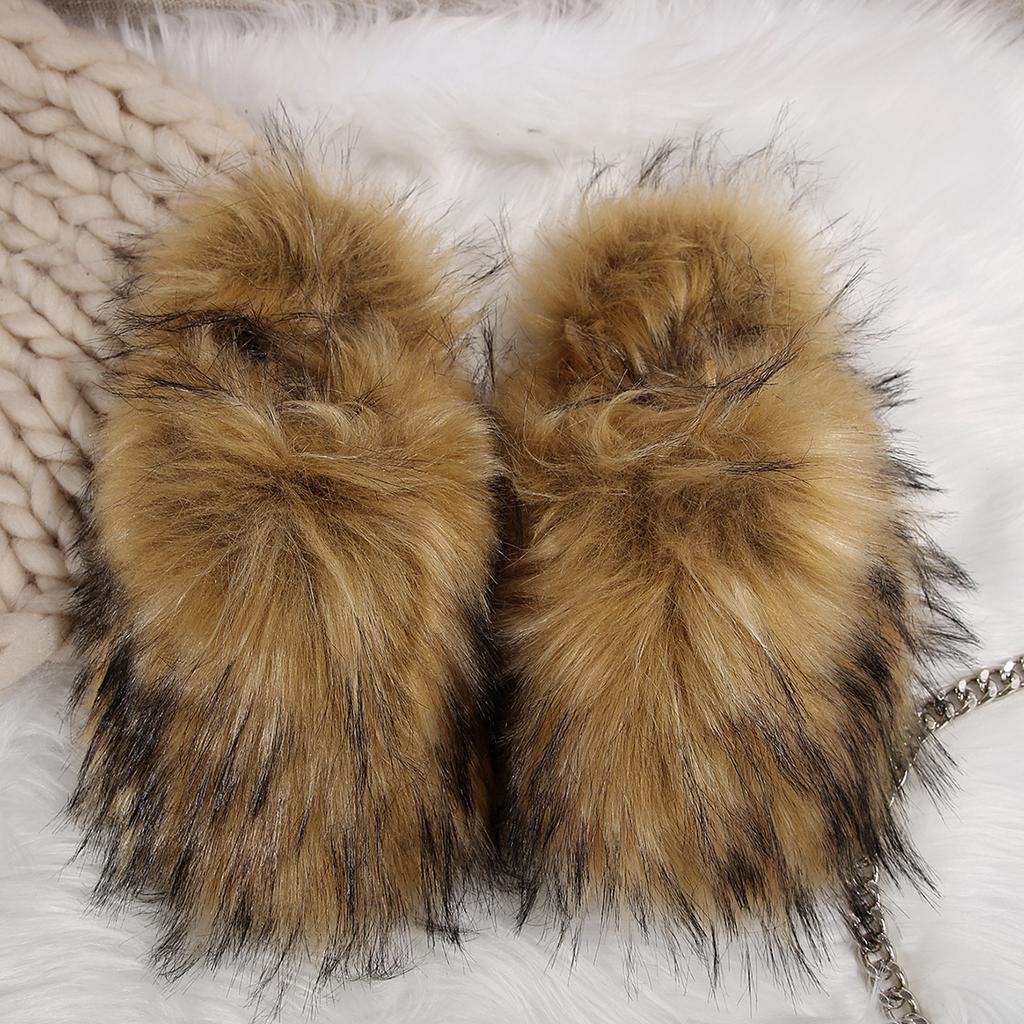 Fashion Fashion Warm Slippers Luxury Slippers Women Open Toe Raccoon Fur Slides Woman Shoes Women Flat Half Slippers Comfortable Shoes