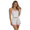 Womens Lace Bow Flower Print Sleeveless Short Pajama Set With Breathable Knit Fabric For Indoor And Outdoor Comfort