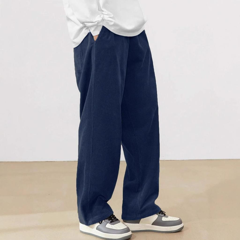 Men's Corduroy Casual Pants Joggers Cargo Pants Drawstring Elastic Waist Baggy Sweatpants with Pockets Fall Winter Straight Leg Trousers for Male