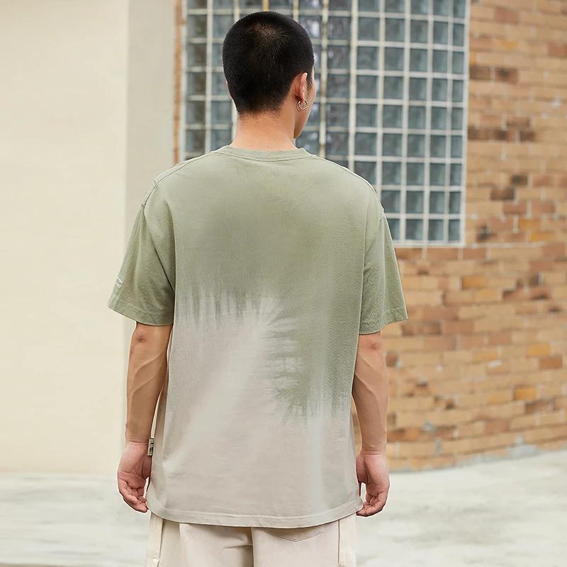 Li-Ning T-shirt Unisexe à Manches Courtes et Col Rond Brodé avec Blocs de Couleurs en Dégradé Vert Désert AHSS355-1