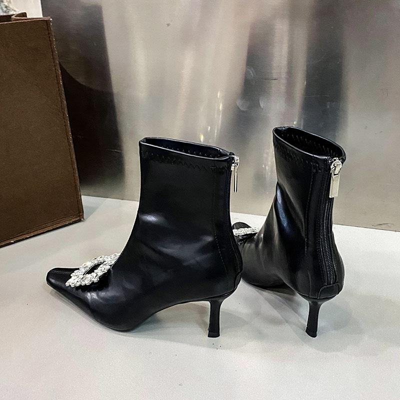 Fashion Silver Fashion Rhinestones Modern Women Ankle Boots Heels Footwear Party Ladies Short Stretch Boots Female Pumps Shoes