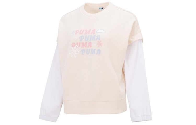 PUMA Sweatshirts Women s Ecru Crew Neck Moderate Mock Two Piece 536092-99 L