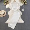 Women's Summer Skirt Set Short Sleeve Crew Neck Crop Top And High Waist Maxi Skirt Set Knitted Two Piece Outfit