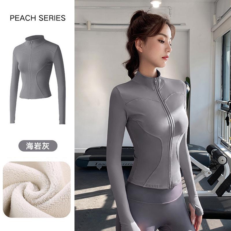 Skinny yoga clothes women's spring 1011 new velvet thickened slim stand-up collar sports jacket running warm top