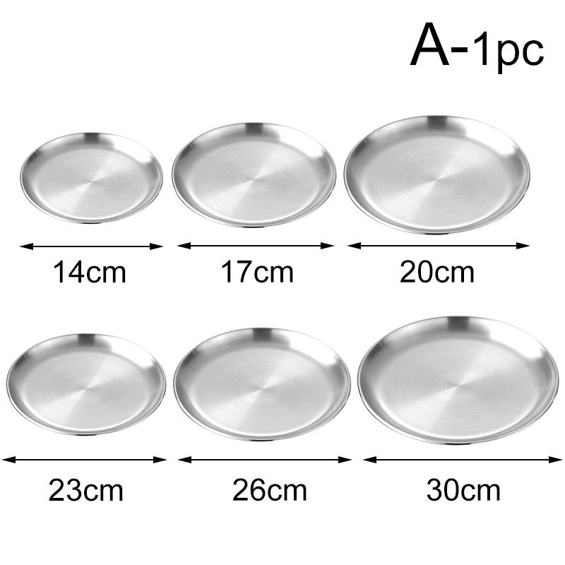 1PC Barbecue Plate Round Plate Fruit Vegetables Plate Gold Silver Color Stainless Steel