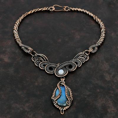 Collar de Labradorita Collar Envuelto en Alambre de Cobre Joyería de Piedra Lunar Arcoíris Collar Hecho a Mano Joyería Envuelta en Alambre de Cobre Regalo Para Ella
