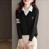Autumn and winter new shirt collar knitted fake two-piece sweater women's fashion versatile long-sleeved knitted top bottoming shirt