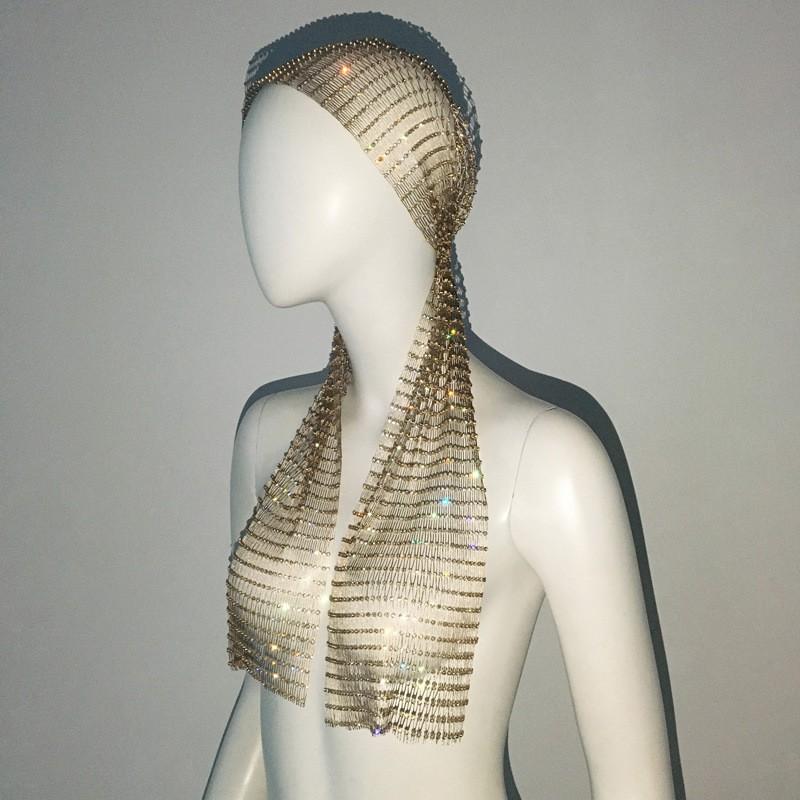 Womens Elastic Rhinestone Pirate Hat Long Tail Headscarf Music Performance Unisex Headwear