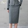 2024 Women's Gray Plaid Two-Piece Suit – Korean Style Formal Jacket & Skirt for Early Autumn