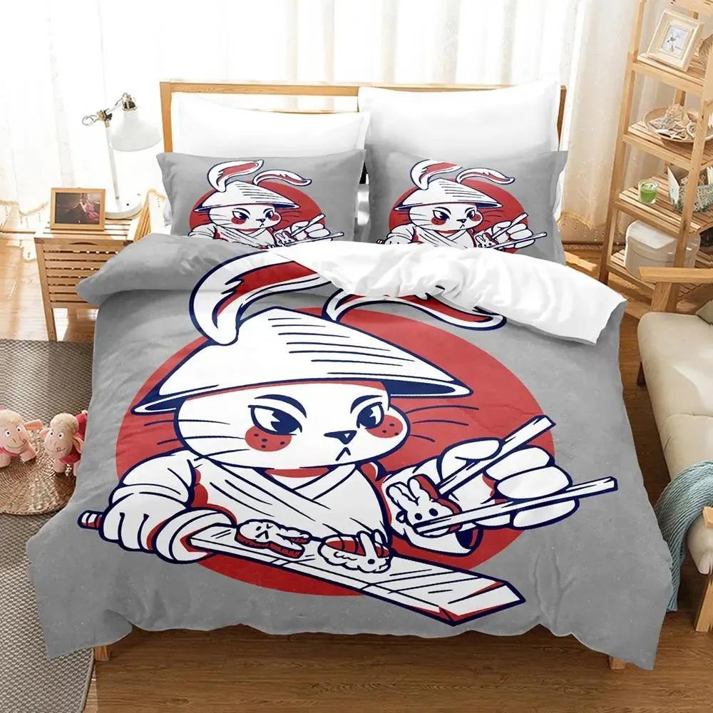 Anime Samurai Rabbit Bedding Set Boys Girls Twin Queen Size Duvet Cover Pillowcase Bed Kids Adult Fashion Home Textileextile