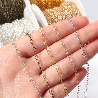 10 Yards/Rolle Herzform Großhandelskette Goldfarbe Gliederketten für Schmuckherstellung Halskettenkette DIY Halskette Armband Materialien