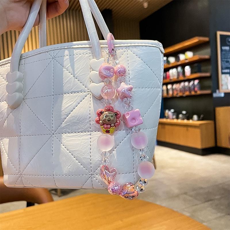 Kawaii Cartoon Capybara Phone Chain For Girls Creative Beaded Keychian Bag Pendant Decoration Accessories Phone Lanyard Gifts