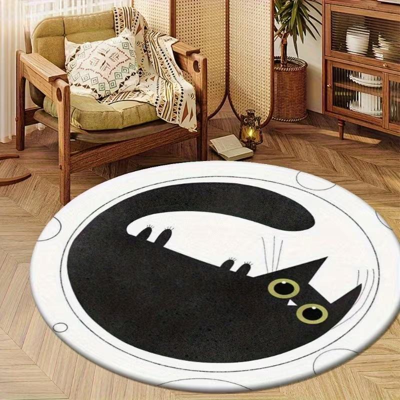 Round Cute Kitten Rug Vintage Pattern Office Mat Bedroom Desk Mat Kids Play Reading Area Carpet Non Slip Floor Cover Home
