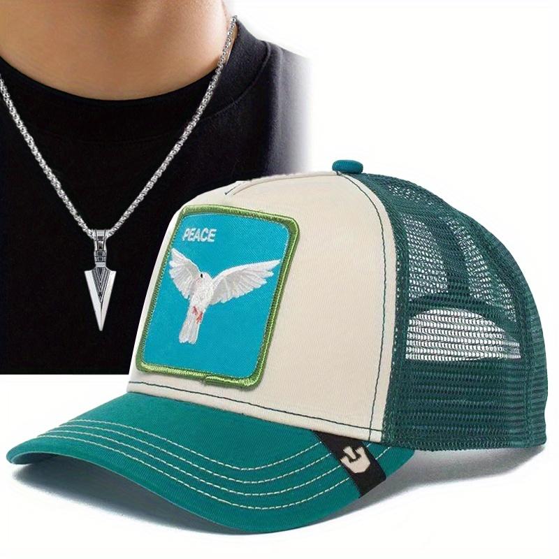 

Комплект из 2 мужских бейсболок с ожерельем, вышитым кепкой с утиным язычком, сетчатым солнцезащитным козырьком, сетчатой кепкой с подвеской в виде наконечника стрелы, спортивной повседневной шляпой для дальнобойщика синий