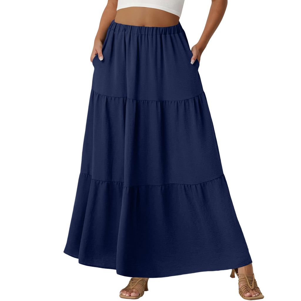 Damen Casual High Waist Kordelzug A-Linien Rock Farbiger Rock Mit Taschen