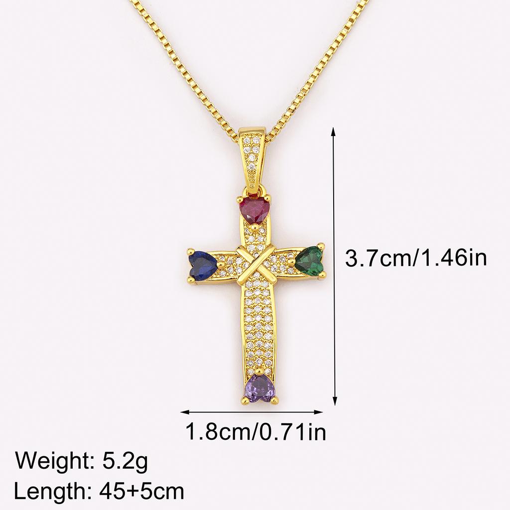 Nidin New Trendy Heart Shape Rhinestone Jesus Cross Pendant Necklace For Women Men 5 Colors Choice Clavicle Chain Jewelry Gifts