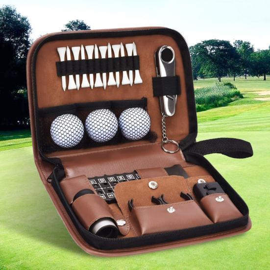 Golf Tools Case Multi-functional Golf Accessories Organizer Bag Faux Leather Large Capacity Golf Ball Tee Rangefinder Brush Holder Pouch