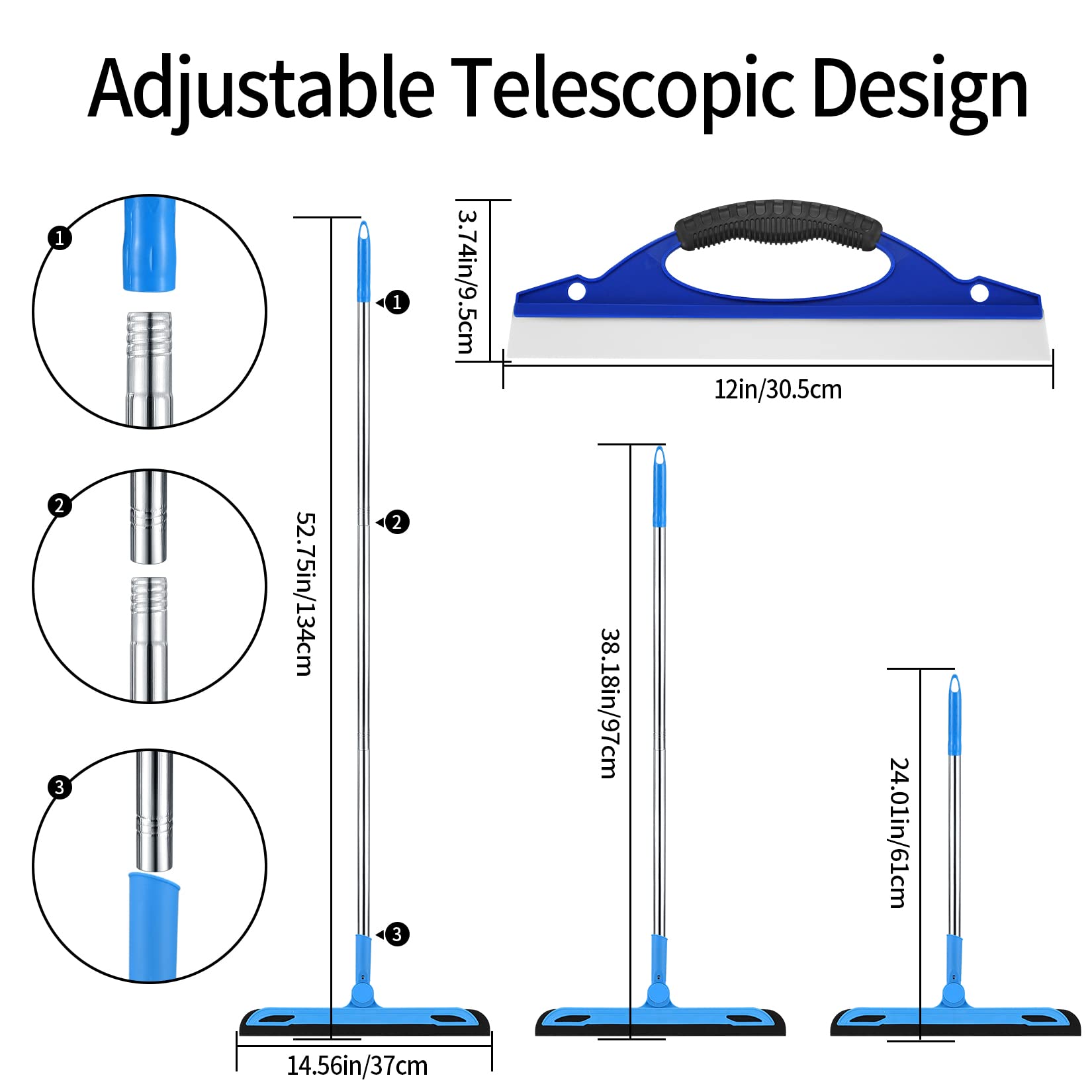 

Heavy-Duty Floor Squeegee - Long Handle for Bathroom, Kitchen & Garage Cleaning