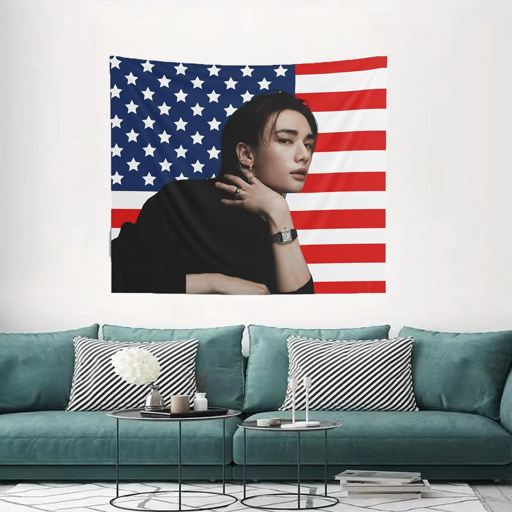 1PC SKZ Hwang Hyun jin Photo Tapestry Background Decoration Dormitory Bedhead Living Room Sofa Background Durable Decoration