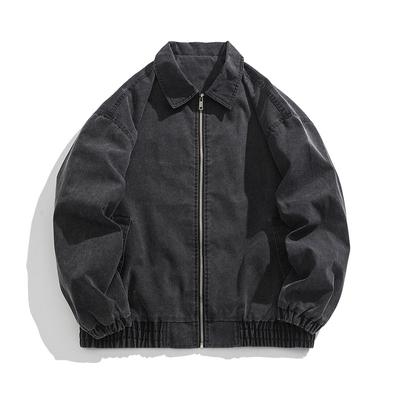 Denim Jacket Men's Retro Trend Autumn New Lapel Solid Color Versatile Tooling Jacket Autumn and Winter Trend