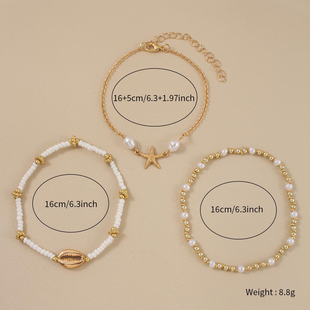 Bohemian style starfish shell shape bracelet set summer beach rice beads jewelry women's bracelet