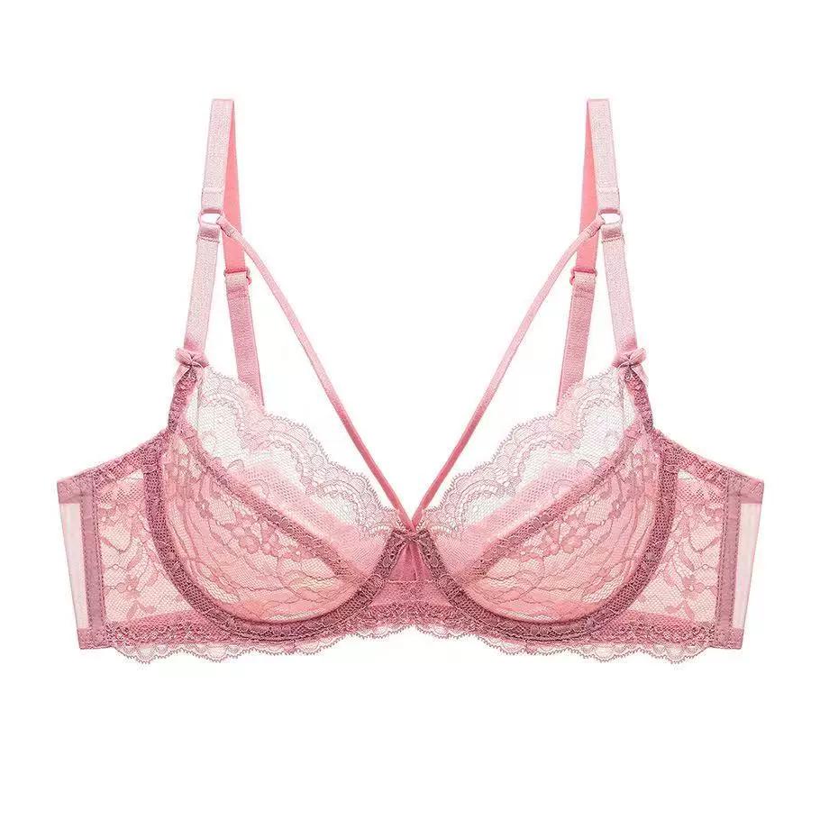 French Sexy Ultra‑Thin Sheer Lace Bra,Minimizer Brassiere for Large Bust Women
