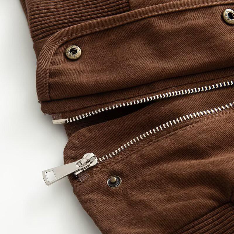 Womens Oversized Cargo Jacket With Faux Fur Collar Hooded Short Coat In Vintage Brown Slim Fit Streetwear
