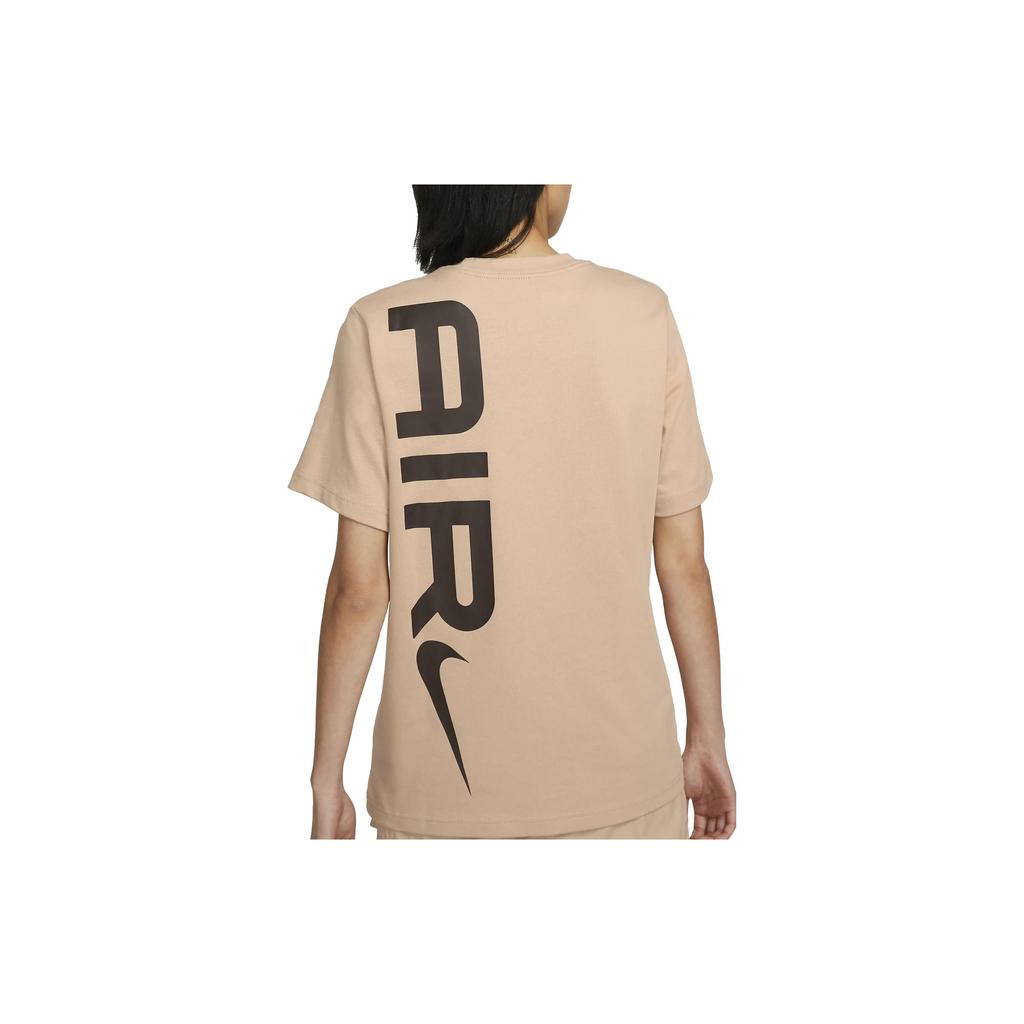 Nike Volný střih Kulatý výstřih Potisk písmen Krátký rukáv Dámské topy Béžová FD2564-200