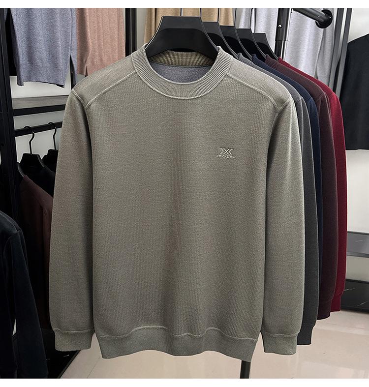 Men's High-Quality Casual Crew Neck Merino Wool Fleece Sweater - Warm, Thickened, Knitted Base Shirt