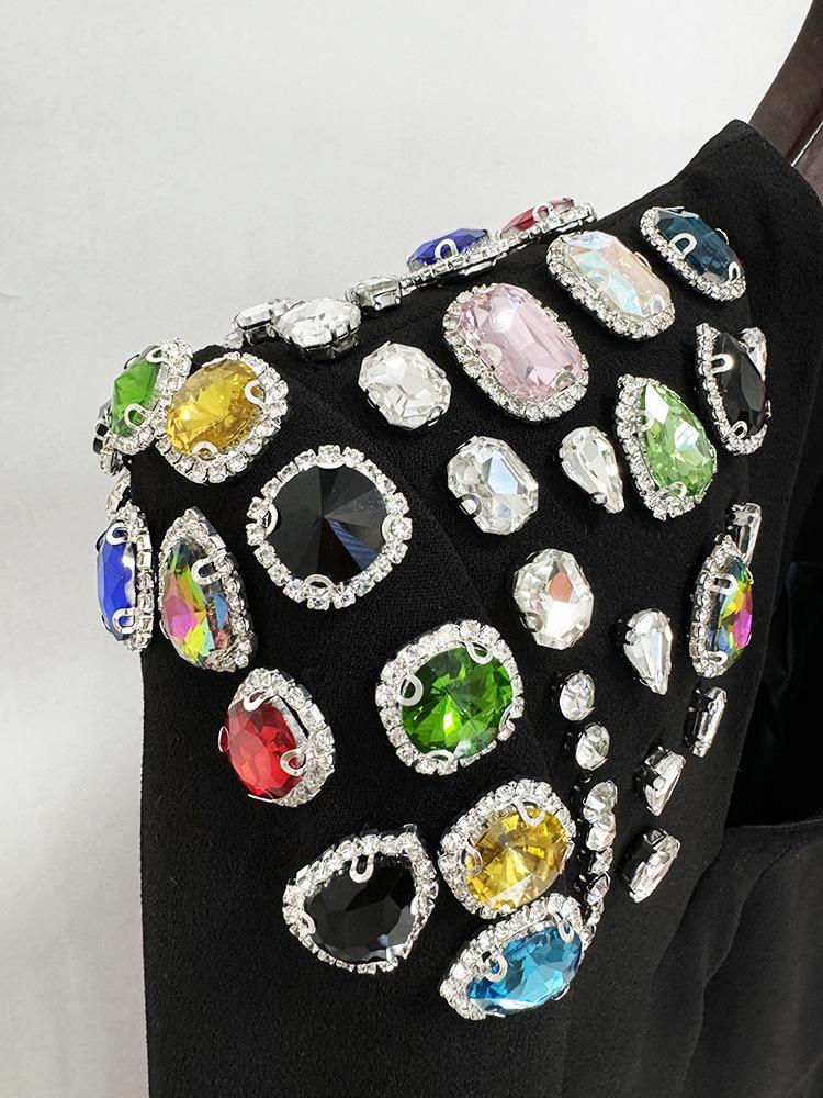 2025 Celebrity Style Long Sleeve Gemstone Rhinestone Formal Gown