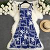 New European and American women's clothing fashion popular printing suspender long dress vacation