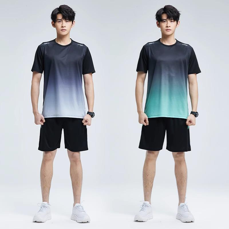 Herren Schnelltrocknendes Eisseiden Sportset: Atmungsaktives, lockeres, kurzärmeliges Lauf-/Fitness-Outfit für den Sommer.