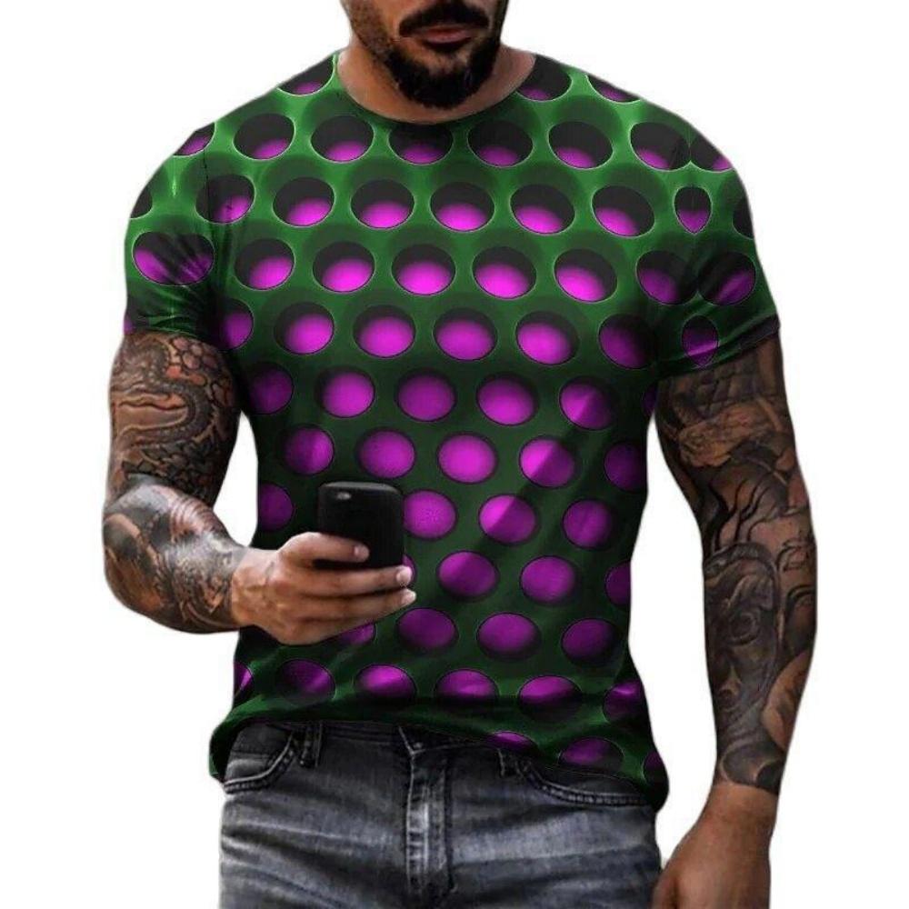 Men's 3D printed T-shirt with geometric printing, summer round neck short sleeved loose casual children's bottom shirt