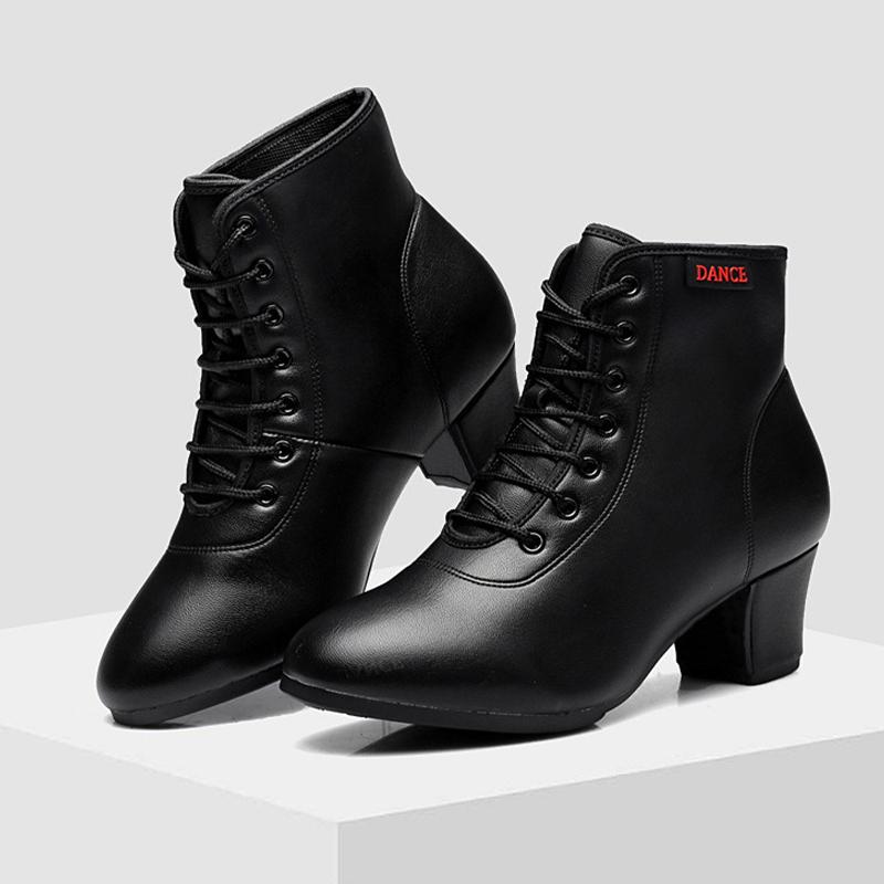 Faux-Tanzstiefel Schwarz Erwachsene Damen Outdoor Moderne Gesellschaftstanzschuhe Matrosen-Tanzschuhe High Top Atmungsaktive Tanzstiefel