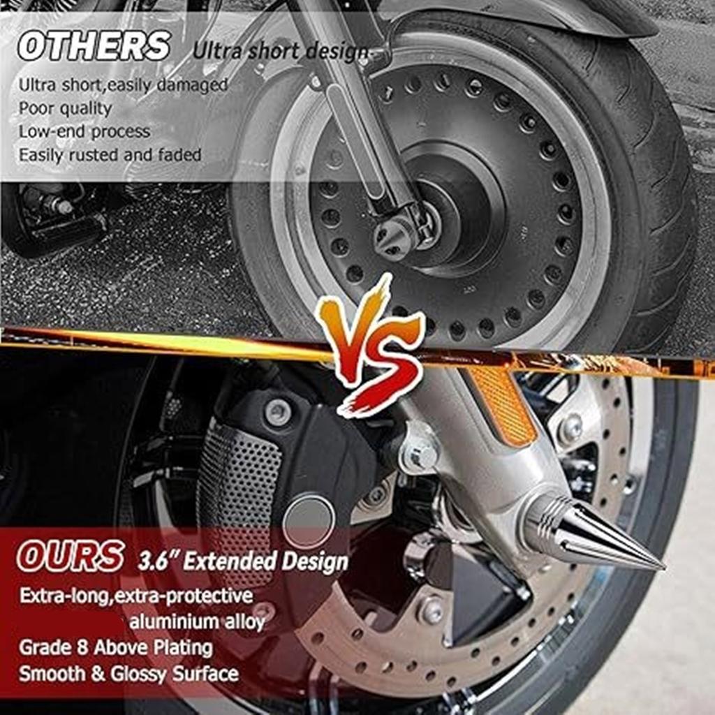 1 Paar Motorrad-Vorderachsmutternabdeckungen für Road King Fat Boy Dyna, Ersatz 3,6 Zoll, links und rechts, Spike-Vorderachskappen