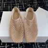 New Women Casual Shoes Square Toe Slip on Mesh Hollow Out Flats Rhinestone Solid High Quality Summer Beach Dress Holiday Sandals