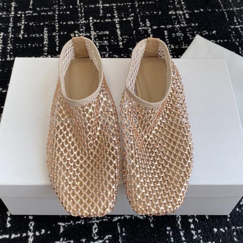 New Women Casual Shoes Square Toe Slip on Mesh Hollow Out Flats Rhinestone Solid High Quality Summer Beach Dress Holiday Sandals