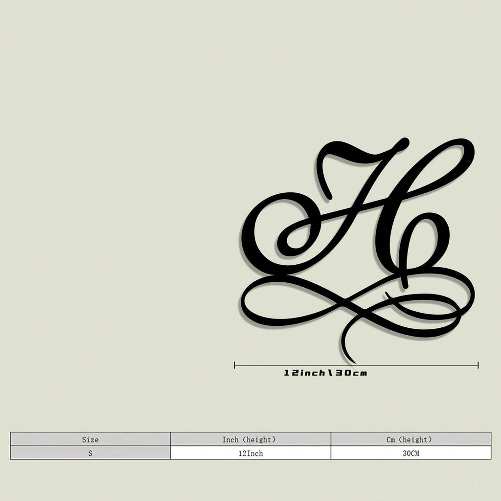 Metal Wall Art Monogram H Elegant Cursive Iron Design Outdoor Indoor Decor Weather Resistant Garage Farm Personalized Gift